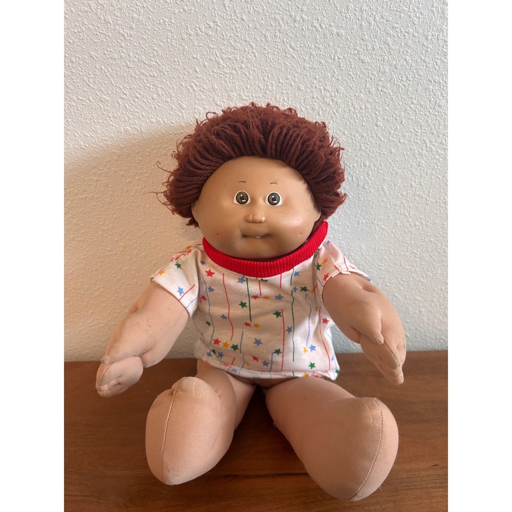Vintage Cabbage Patch Kids Doll Brown Yarn Hair Star‎ Shirt Xavier Roberts 1980s